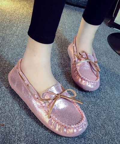 Einzigartige Spleißen Flache Schuhe Silber Pailletten Schleife Kunstleder 