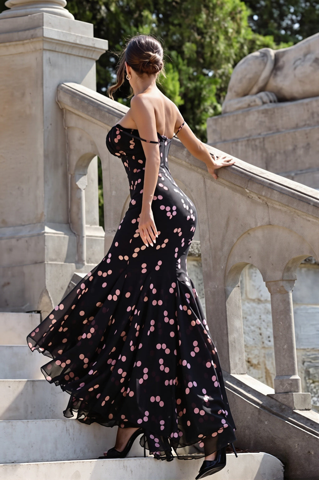 Floral Print Spaghetti Strap Split Mermaid Maxi Dress