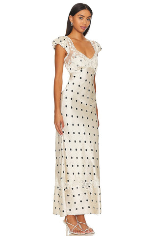 Satin Polka Dot Lace Midi Dress