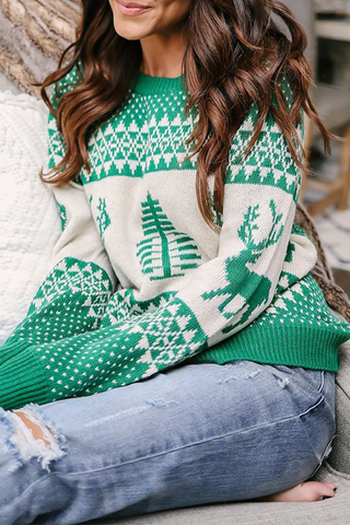 Casual Print Patchwork O Neck Sweaters(3 Colors)