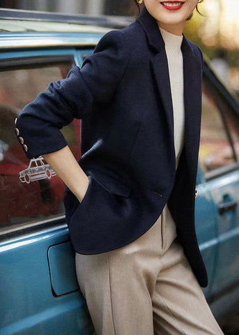 Lose Navy Kerb Knopf Patchwork Spandex Mäntel Herbst 