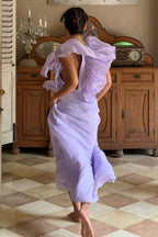 Simple Deep V Ruffle Solid Elegant Maxi Dress