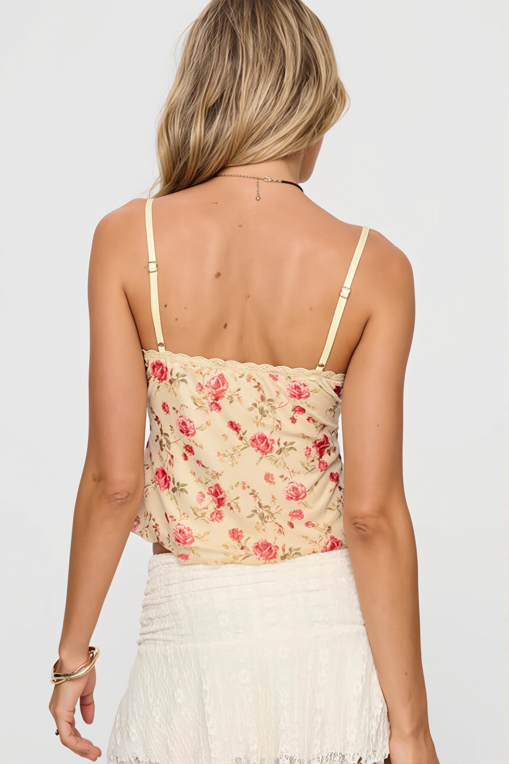 Chic Vintage Floral Lace Ruffle Halter Cami Top