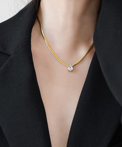 Collar moderno con colgante de gota de agua de circón y oro de 14 quilates bañado en cobre dorado 
