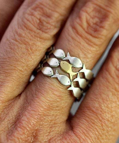 Boutique Gelb Sterling Silber Kleine Fische Ringe 