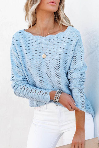 Lässiger, einfarbiger, ausgehöhlter Patchwork-Pullover mit Rundhalsausschnitt (7 Farben) 