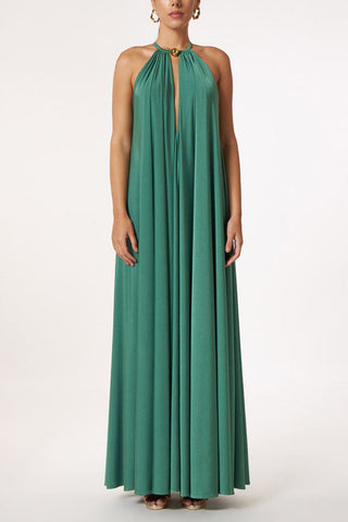 Greek Goddess – Markantes goldenes Neckholder-Maxikleid in A-Linie 