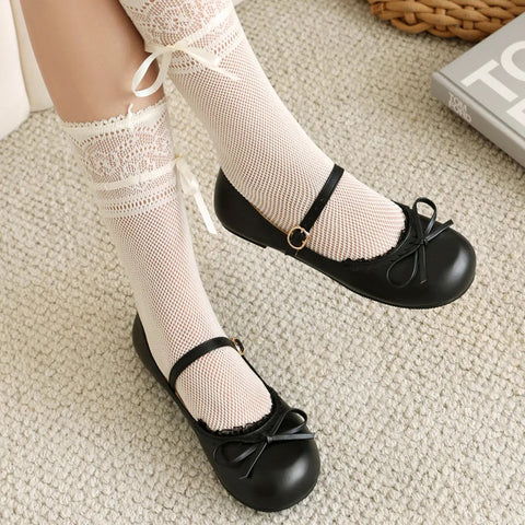 - Primavera Otoño Rosa Blanco Mary Janes Zapatos Planos Mujer Punta Redonda Hebilla Correa Lolita Niñas Estudiantes Ballet Flats Talla Grande 43 44 45 