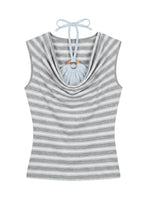 Striped Asymmetric Halter Slim Tank Top