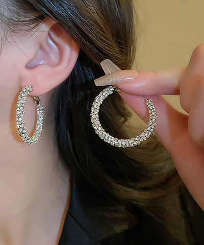Pendientes de aro de cobre y oro con circonitas de moda 