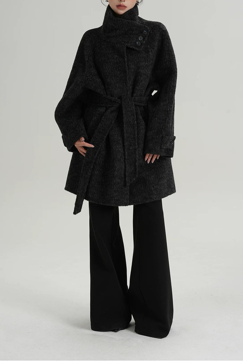 Chic Solid Wool Warm Loose Mock-neck Coat