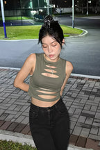 Cutout Elastic Slim Crop Top