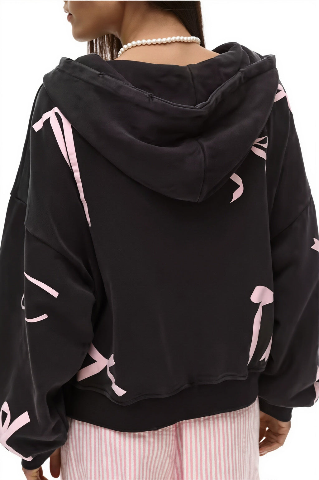 Bow Print Zip Cardigan Hoodie