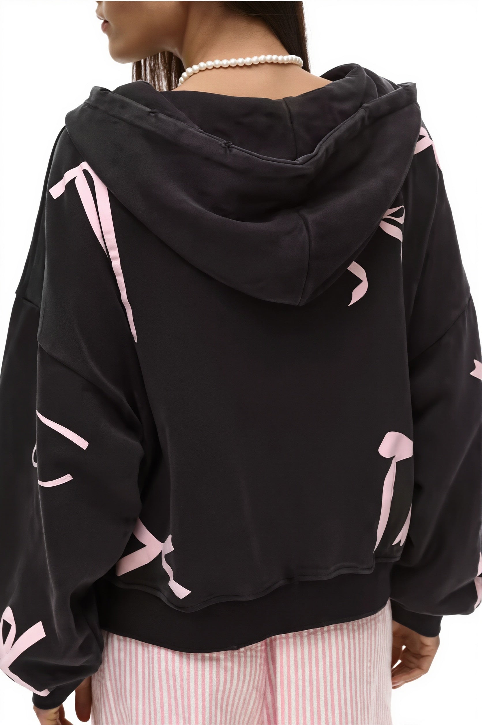 Bow Print Zip Cardigan Hoodie