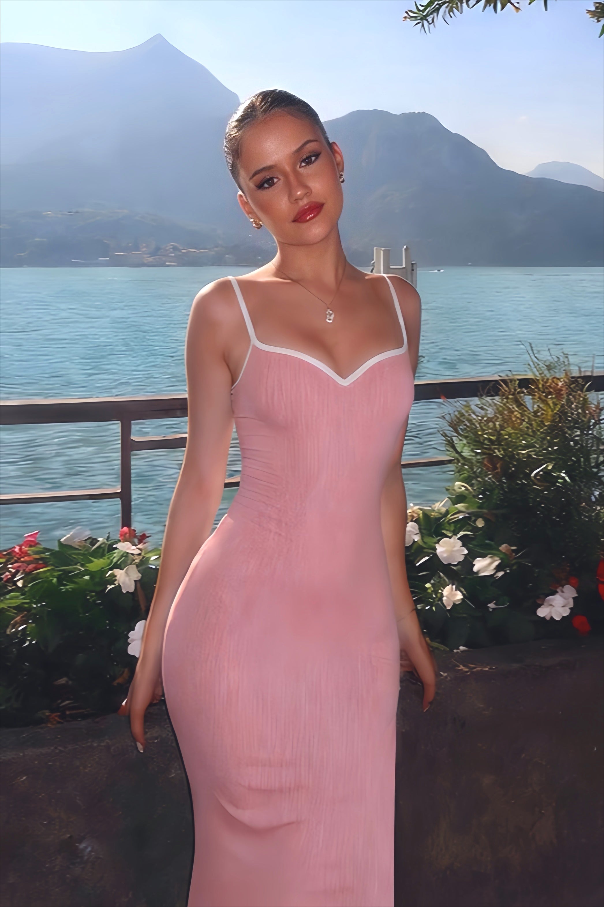 Color Block Strappy Bodycon Maxi Dress