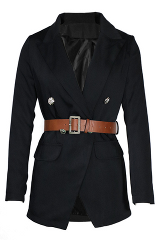 Prenda exterior de cuello vuelto con parches lisos de calle (3 colores) 