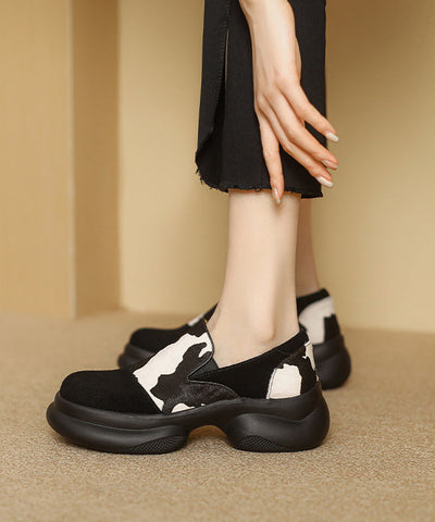 New White Horse Hair Splicing Platform Loafer Shoes