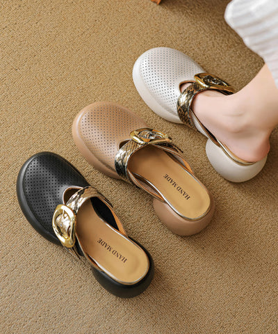 Aprikosenfarbene Plateau-Sandalen aus Rindsleder 2025 mit Hohlsaum 