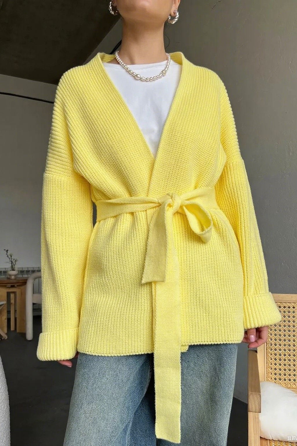 Relaxed Cozy Tie Waist Knit Cardigan