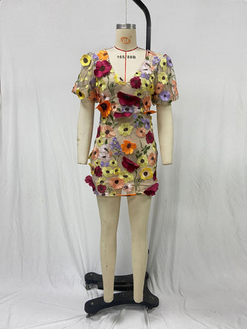 Party Dress Applique Short Sleeves V-Neck Birthday Party Mini Dresses