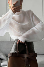 Sheer Mesh Long Sleeve Blouse