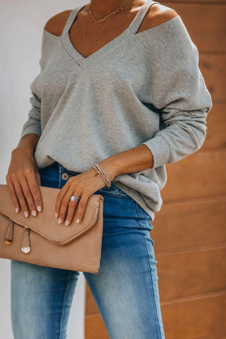 Modisches, lässiges Oberteil mit V-Ausschnitt und einfarbigem Patchwork 