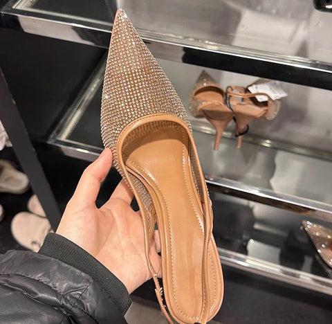 Sandalias de tacón alto con punta de diamante para mujer, con abertura en la espalda, versátiles y elegantes. 