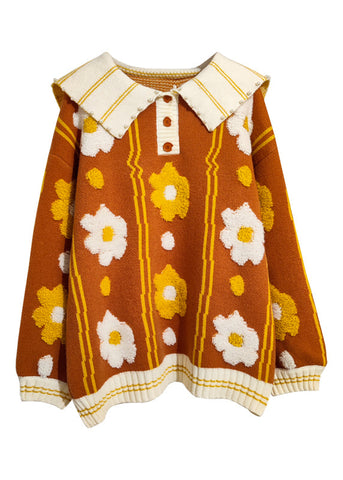 Suéter de punto con cuentas y jacquard con cuello marinero azul bonito para invierno 