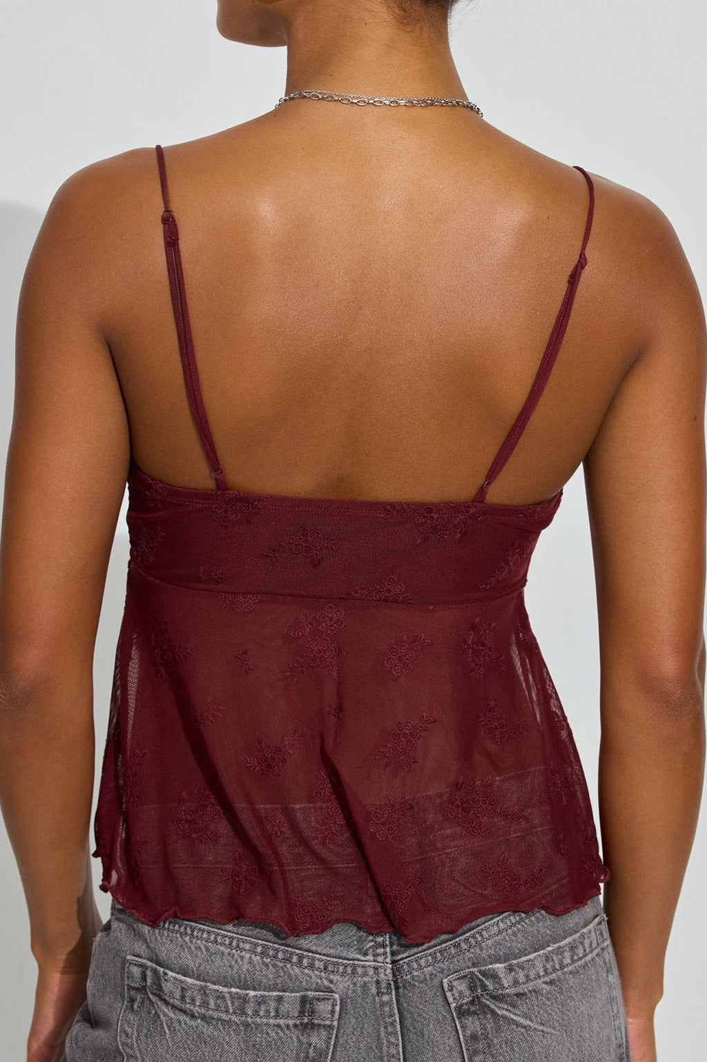 Sheer Jacquard Mesh Slit Cami Top