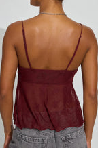 Sheer Jacquard Mesh Slit Cami Top