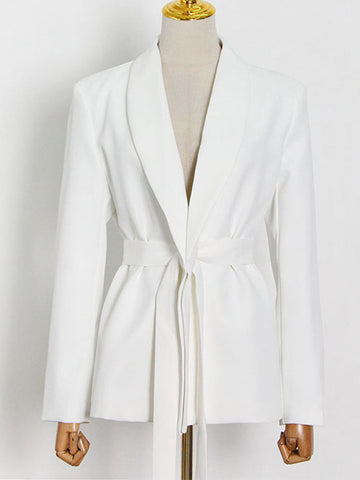 TARUXY Damen-Anzugset mit Schnürung, schmaler Blazer, Herbst, weiß, hohe Taille, modische Hose, Straße, lässige Bürohose, 2-teiliges Outfit-Set 