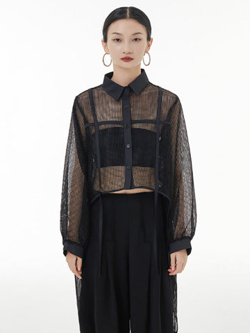 Stilvolle Blusen und Hemden mit langen Ärmeln, lockerem Netzstoff, durchsichtigem Sonnenschutz 