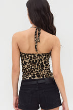 Leopard V Neck Slim Vacation Halter Top