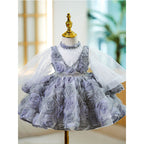 Vestido de primera comunión para niña, vestido de princesa para niña de las flores, vestido esponjoso de malla con cuentas rosas 