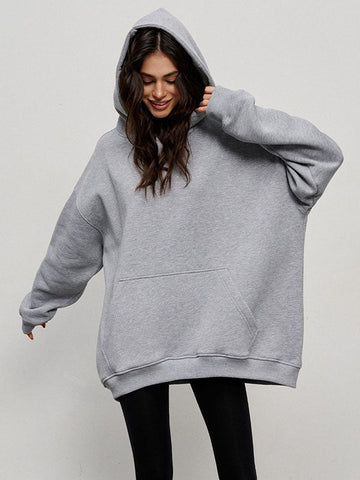 Sudadera con capucha de terciopelo de color liso con bolsillos sueltos y mangas largas 