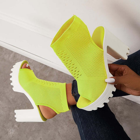 Mesh Peep Toe Platform Chunky High Heels Slingback Sandals