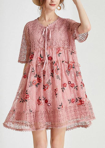 Vestido de verano con lazo de encaje bordado negro para mujer 