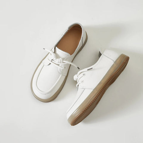 Zapatillas de piel auténtica para mujer 2024, nuevas, con cordones, mocasines planos informales con suela de tendón de vaca, zapatos de enfermera para mujer 