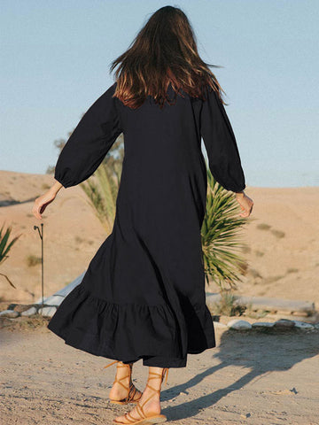 Lagen-Maxikleid, Rundhalsausschnitt, Knopfleiste vorne, Übergroße Tageskleider 