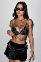 Rhinestone Mesh Sleeveless Tank Top