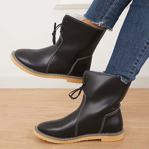 Warme, mit Baumwolle gefütterte Schneestiefeletten mit breiter Weite, flache Stiefeletten 