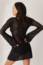 Solid Sexy V Neck Tie Knit Hollow Blouse