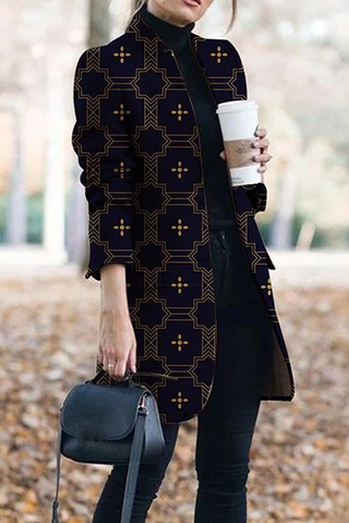 Lässiger Print Patchwork Knöpfe Umlegekragen Oberbekleidung (9 Farben) 