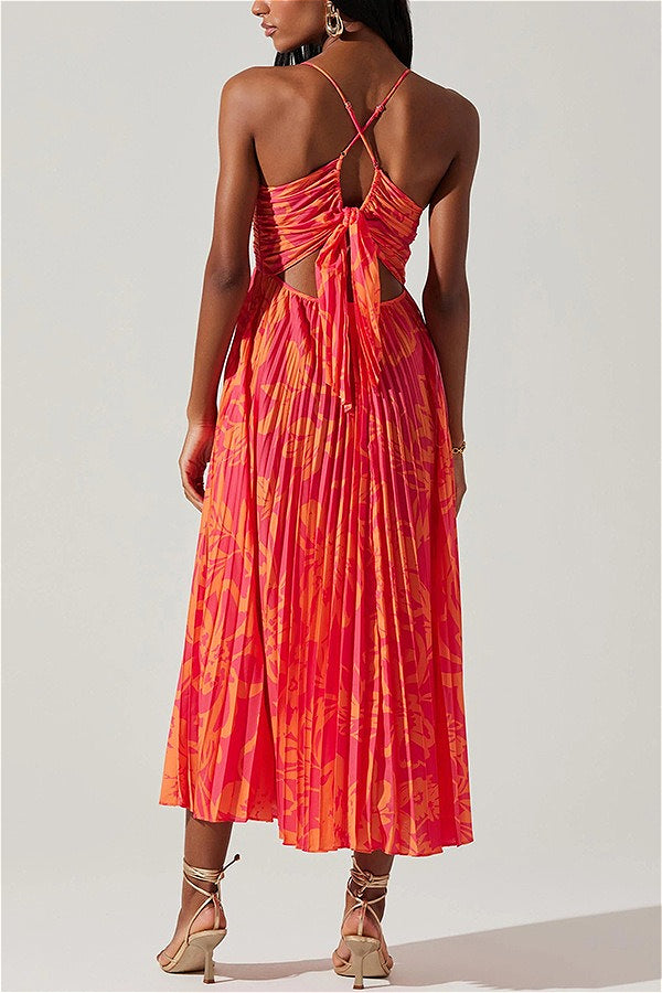 Floral Cami Pleated Print Maxi Dress