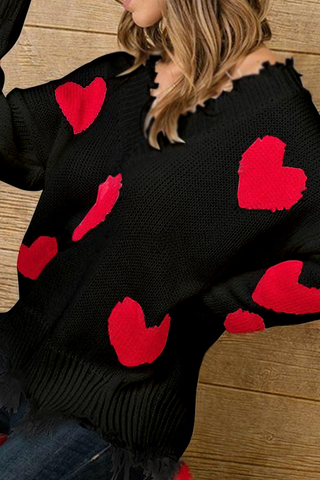 Lässiger Pullover mit V-Ausschnitt und Quastenkontrast 
