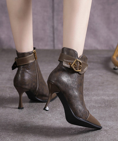 Khaki Stiefel High Heel Kunstleder Frauen Spleißen 