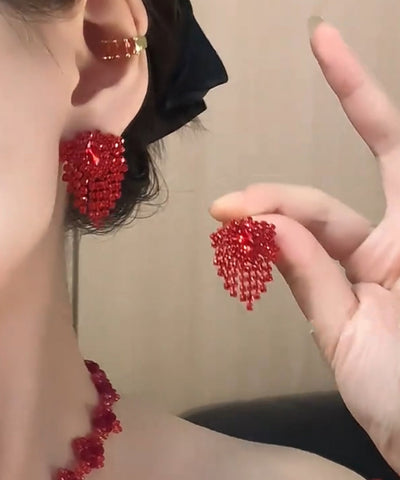 Stylish Red Alloy Zircon Tassel Stud Earrings