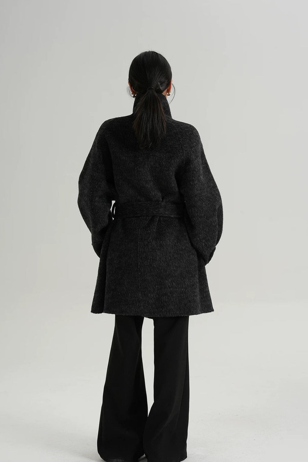 Chic Solid Wool Warm Loose Mock-neck Coat