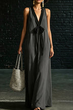 Sleeveless V Neck Elegant Beach Vacation Maxi Dress