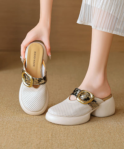 Aprikosenfarbene Plateau-Sandalen aus Rindsleder 2025 mit Hohlsaum 